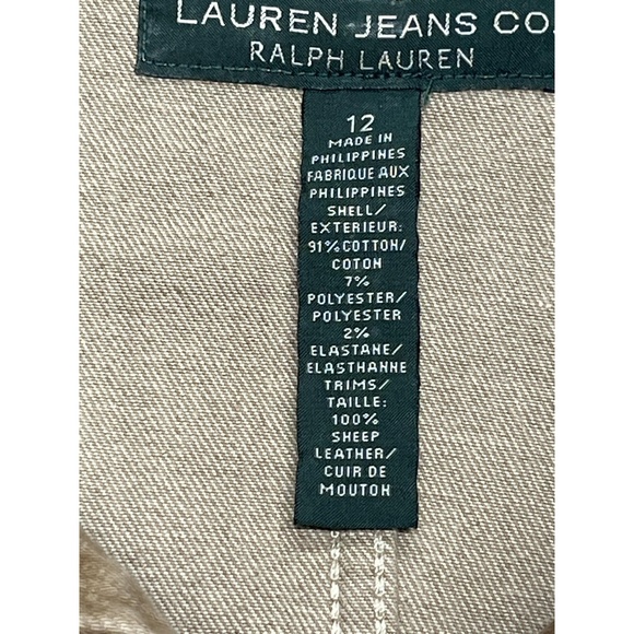 LRL Lauren Jeans Co. Womens Brown Stretch Denim‎ Leather Trim Jacket Sz 12 - Picture 10 of 12